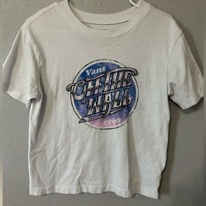 White vans T-shirt with blue and pink design. Size M